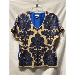 Neiman Marcus XS Top Tracy Reese New York Royal Blue Gold Sequin Blouse Glam